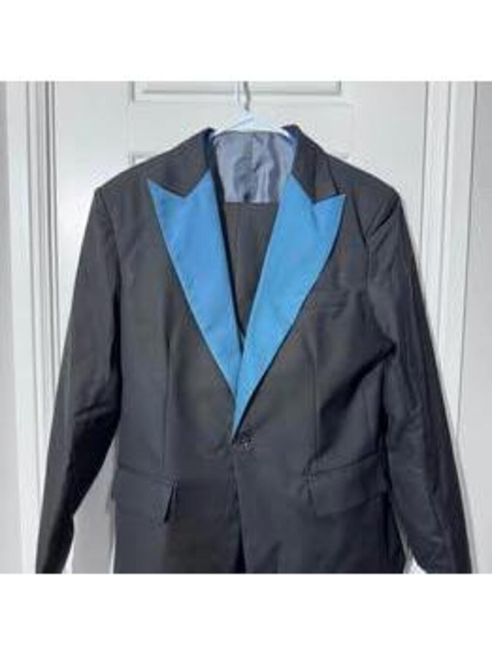 Wangyue Suit for Men Size 40 XL Teal Blue and Black 3 Pieces M415